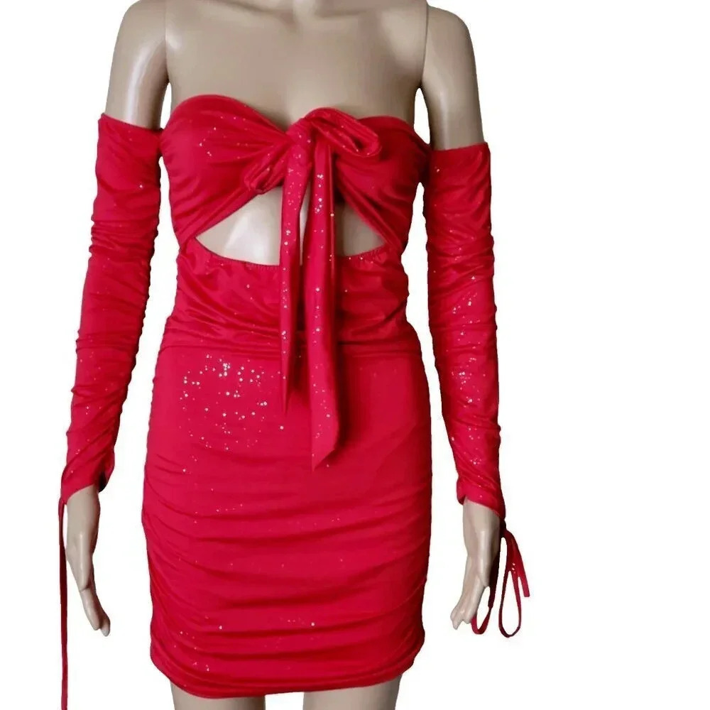 CBR Glitter Off Shoulder Ruched Bodycon Dress size M - Picture 3 of 9